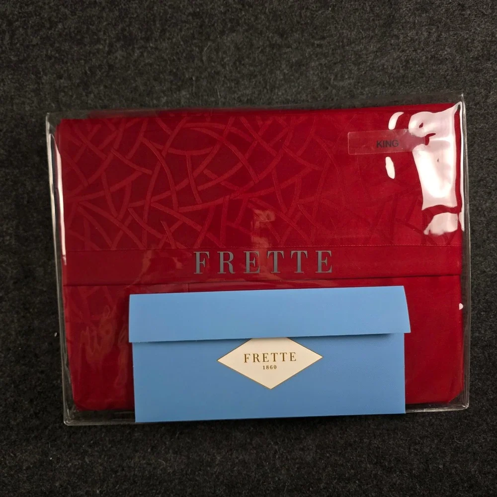 Frette 1860 Dark Red Groove Border King Sheet Set 100% Cotton Italian Luxury New